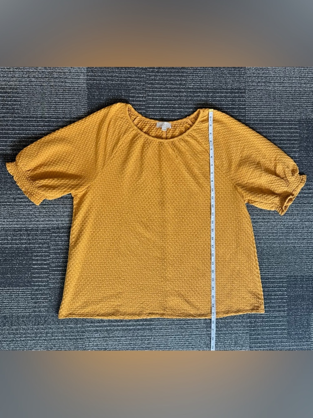 LOFT Mustard Textured Puff-Sleeve Tunic Half-Sleeve Shirt | SIZE XL - Picture 7 of 9